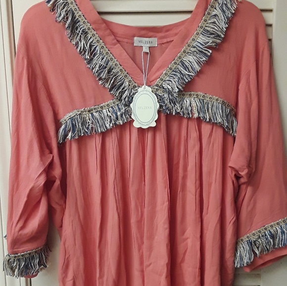 Blush Pink Boho Fringe Valzera Top NWT - Picture 1 of 8